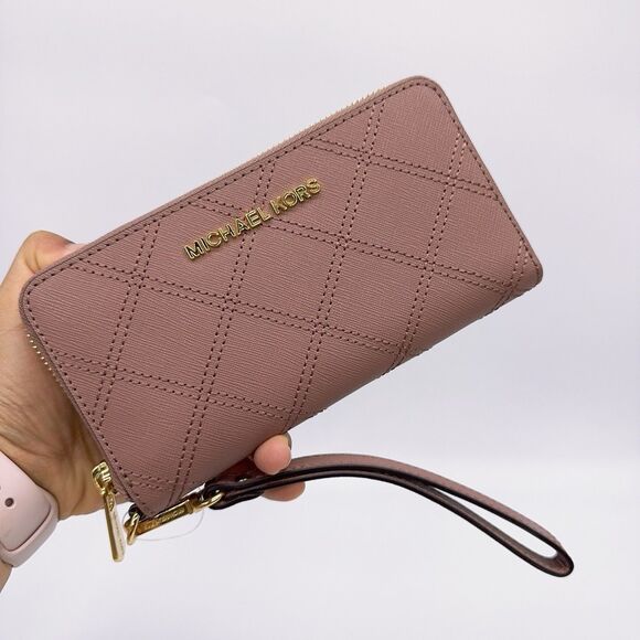 Michael Kors Jet Set Travel Large Coin Phone Case Wallet Wristlet Leather MF NWT - Picture 2 of 9